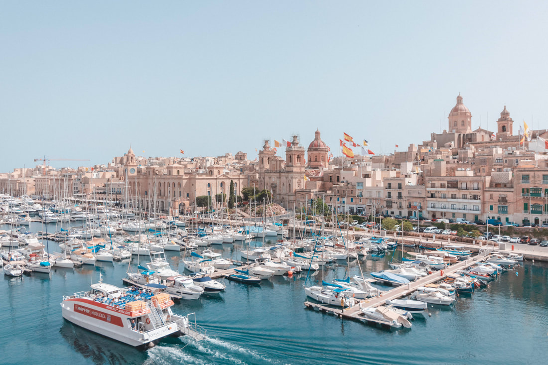 The marina between Senglea and Vittoriosa. In the bottom left is the ferry between Valletta and Three Cities